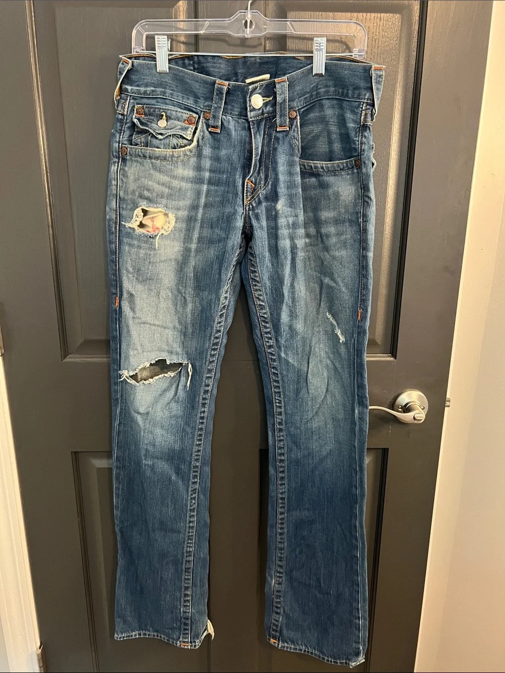 Vintage True Religion Men's Ricky Distressed Blue Denim bootcut Jeans size 30